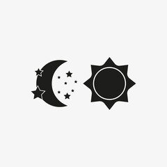 Sun and moon of black color. Vector Day and night icon on white background