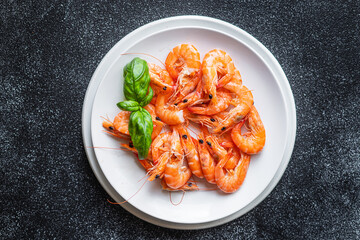 shrimp fresh spicy prawn seafood meal vegetarian food pescetarian diet summer menu keto or paleo diet snack copy space food background rustic top view 