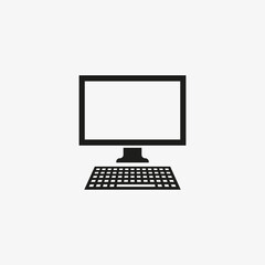 Computer monitor of black color. Desktop computer icon on white background