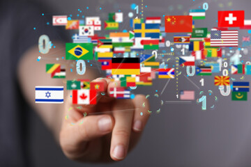 Global communication, international messaging and translation concept
