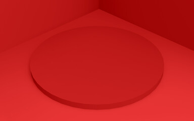 Abstract 3d red color cylinder podium minimal studio background.