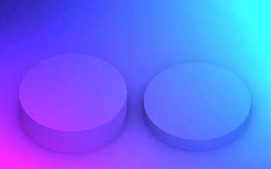 3d purple blue neon light cylinder podium minimal studio gradient dark colors background. Abstract 3d geometric shape object illustration render. Display for nightclub party and technology product.