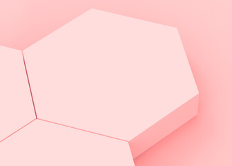 Abstract 3d pink hexagon podium minimal studio background.