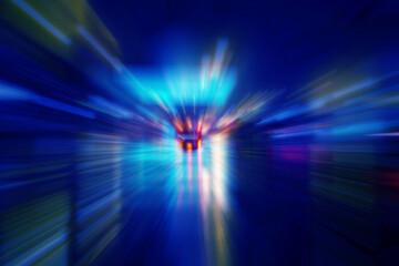 Blurred car light reflexion on road wet in the night city. speed light automobile