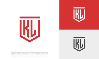 Initials KL logo design. Initial Letter Logo. Shield logo.	