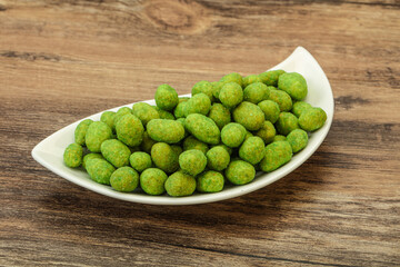 Spicy wasabi peanuts in the bowl