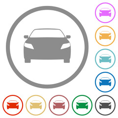 Sport car front view flat icons with outlines