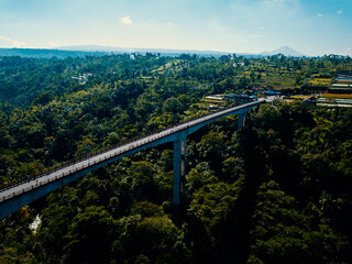 Aerial drone view of the tallest bridge in Bali