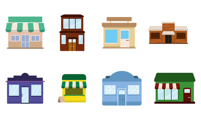 Set of shop buildings icons Store structure Vector