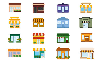Set of shop buildings icons Store structure Vector