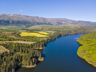 Obraz premium Aerial view of Dushantsi Reservoir, Bulgaria
