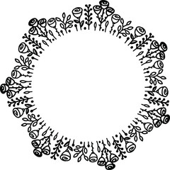 Hand drawn round floral frame. Hand drawn design with floral wreath. For invitations, business cards, posters and other design.