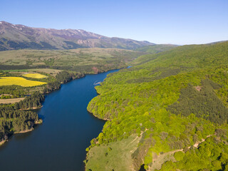 Aerial view of Dushantsi Reservoir, Bulgaria