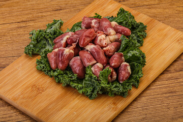 Raw chicken hearts for cooking