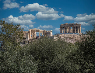 Fototapeta na wymiar Parthenon on Acropolis of Athens Greece, under a blue sky with some white clouds