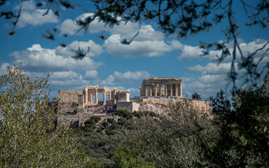 Fototapeta premium Parthenon on Acropolis of Athens Greece, under blue sky with some white clouds