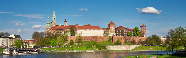 Riverside of Krakow City in Poland with Wawel castle view from across the river Vistula