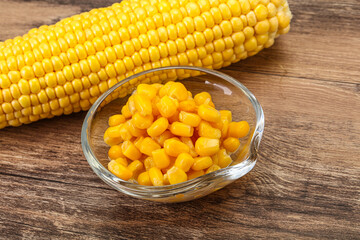Sweet yellow corn in the bowl