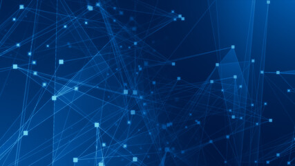 Abstract blue polygon tech network with connect technology background. Abstract dots and lines texture background. 3d rendering.