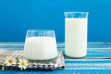 Fresh milk in the glass. Healthy eating.