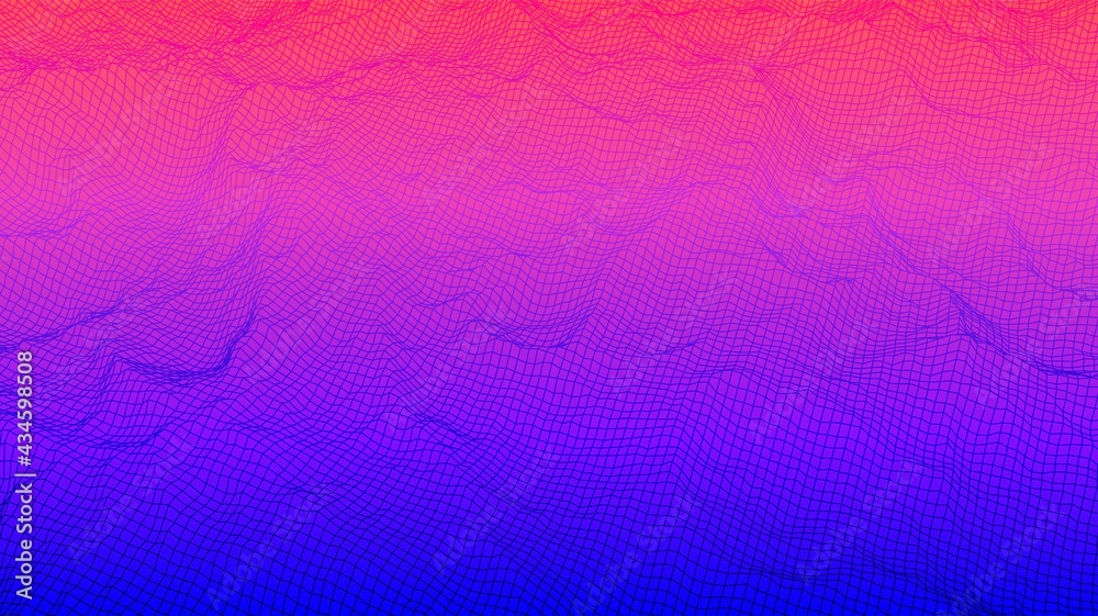Poster digital landscape with mountains or clouds made of line grid