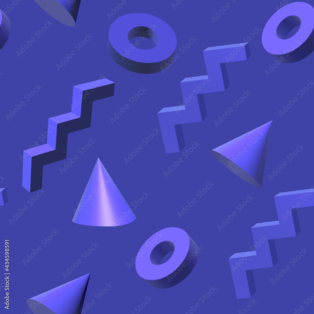 Poster seamless pattern with golden 3d shapes flying over aqua menthe green backdrop, abstract background f