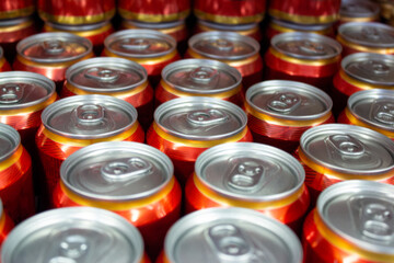 Top view image of beer cans. Aluminum cans of drinks.