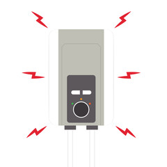 Water heater on white background. Broken Water heater. Electric leakage.