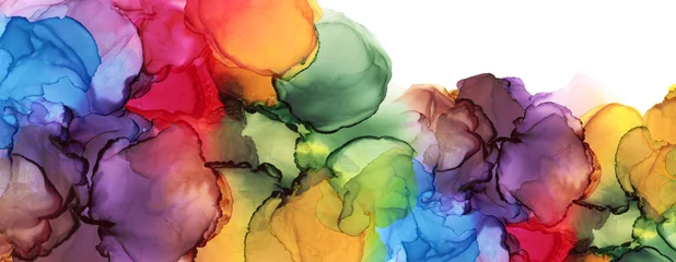 Rolgordijnen Abstract bubble blot watercolor rainbow color paintting background. Marble alcohol ink. © Liliia