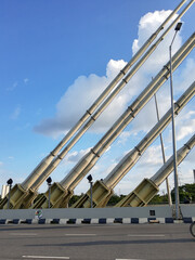 Signature Bridge is a cantilever spar cable-stayed bridge which spans the Yamuna river at Wazirabad section, connecting Wazirabad to East Delhi.