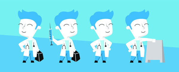 Young doctor cartoon style to use as corporate mascot. Vector illustration in cute poses. 