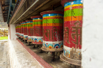 Buddhist preying wheel at Lachung monastery near Lachung village.