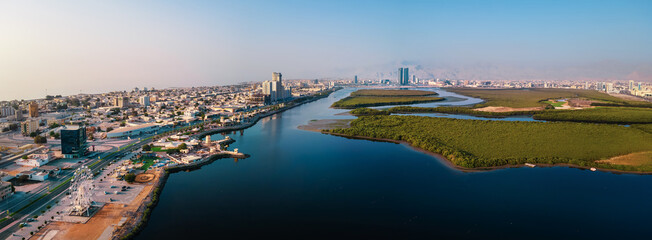 Ras al Khaimah emirate in the north UAE aerial skyline cityscape landmark view - 434602332