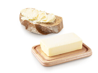 butter with bread isolated white background