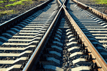 Railway or railroad tracks for train transportation.