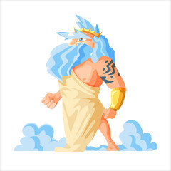 Greek god and goddess vector illustration series, Zeus, the Father of Gods and men. Epic old man with tatoo
