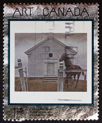 Postage stamp Canada 2002 Church and Horse, by Alex Colville