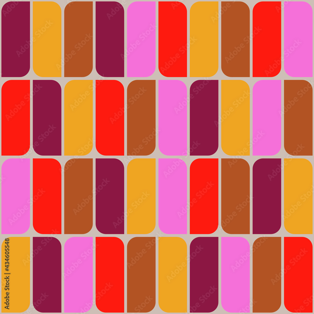 Poster rainbow rectangle and rounded shapes. vector same geometric and colorful decor. pink, red and yellow