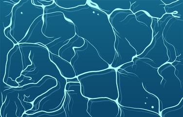 Abstract water surface pattern. Sea streaks and foam blue cartoon background minimal Japanese style. Vector illustration