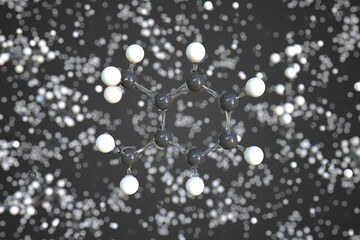 Xylene molecule made with balls, conceptual molecular model. Chemical 3d rendering