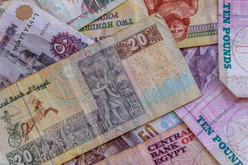 Heap of the different egyptian banknotes for background