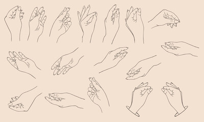 Set of icons women's hands in a trendy style. Vector Illustration of female hands. To create yours designs