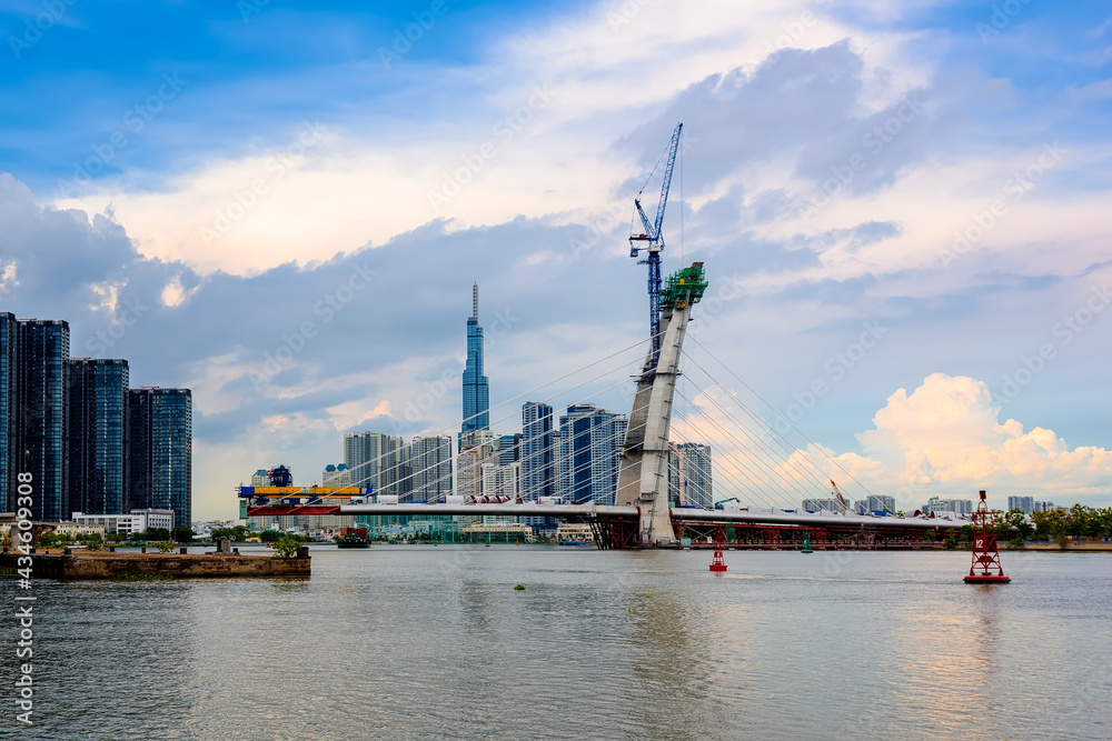 Wall mural The bridge over the Saigon River is under construction