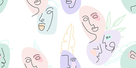 Face line pattern. Minimal art one line drawing.