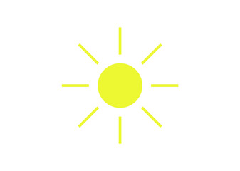Simple isolated sun icon for graphic design projects, flat design, summer sun, sunrise, yellow sun, light, vector illustration