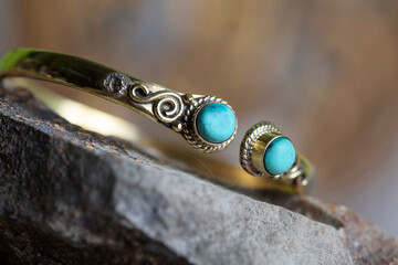 Brass bracelet with mineral gemstone decorative detail for woman