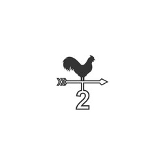 Fototapeta na wymiar Number 2 logo with rooster wind vane icon design vector