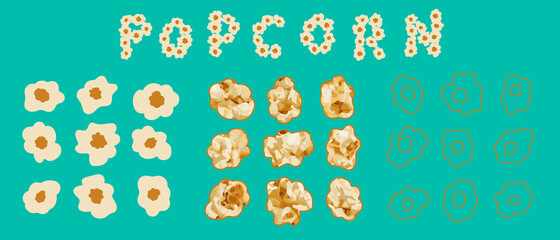 Set of popcorn grains for design. Vector eps10