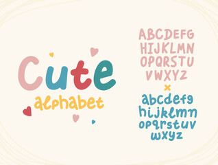 Hand drawn cute letters funny alphabet. Cartoon English ABC in multicolored typography style.