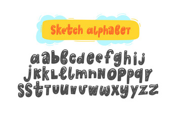 Hand draw vector sketch funny english Alphabets. Cute handwritten vector english alphabet, funny hand drawn typeface, uppercase letters